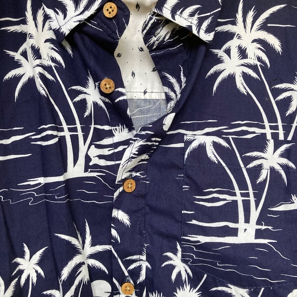 Eighth Avenue Blue & White Palm Print Cotton Button Down Shirt Men’s Size L - Picture 6 of 16